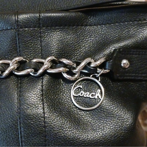 Coach Black Leather Chain Tote Bag Y2K EUC - Picture 8 of 15